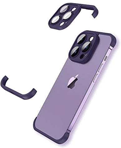 LEKEVO Frameless Fit for iPhone 15 Pro Max Bumper Case with Camera Lens Protector, Slim Soft TPU Shockproof Phone Cover, Minimalist Yet Protective Shell (Purple)