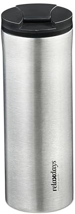 Relaxdays Borraccia Termica, 400ml, Bottiglia Riutilizzabile Viaggio, Bevande Calde e Fredde, Acciaio Inox, Argento Nero, 20 x 7 cm