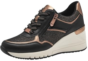 MARCO TOZZI Damen Wedge Sneaker mit Reißverschluss Vegan, Mehrfarbig (Black/Copper), 42 EU