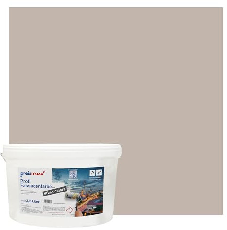 Preismaxx Profi Fassadenfarbe urban colors, bunte Außenfarbe, braun, cappuccino 2,5L, matte, wasserabweisende Aussen-Dispersion, hohe Wasserdampfdurchlässigkeit