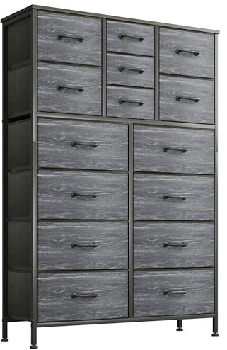 MUTUN kommode mit schubladen, Schrank, Aufbewahrungsschrank, 15 Schubladen aus Stoff mit Griffen, Metallrahmen, Industrieller Stil, Schwarz