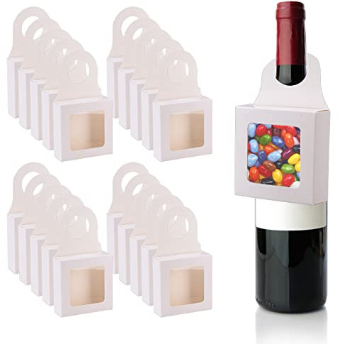 POTRUWE Confezione da 50 Scatole per Bottiglie di Vino in Carta Kraft con Finestra, Scatole di Vino Pieghevoli Appese, Bottiglie di Champagne Vuote per Decorazioni per Contenere