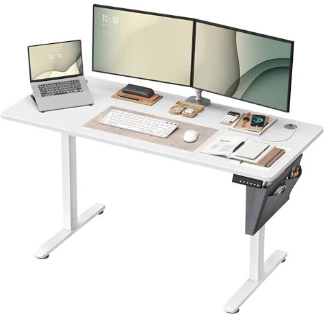 SONGMICS Höhenverstellbarer Schreibtisch elektrisch, 140 x 60 cm, Verstellbarer Tisch, Memory-Funktion für 4 Höhen, für Büro, wolkenweiß LSD134W01