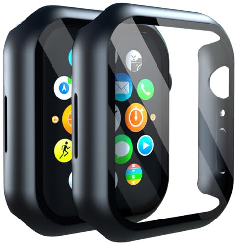 MyGadget Bumper Case [2 Stück] kompatibel mit Apple Watch 7 | 8 | 9 [45 mm] - 360 Grad Hülle - mit 9H Displayschutz und Hardcase Rahmen in Schwarz