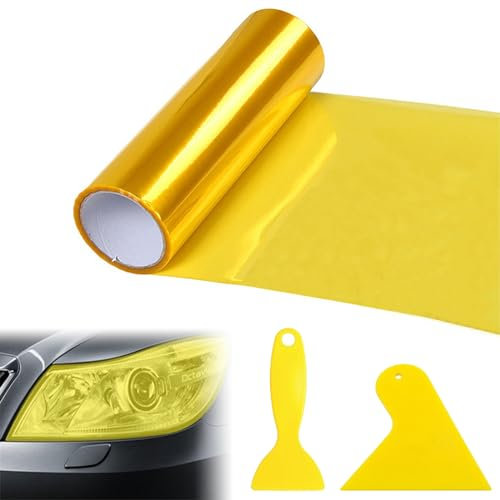 Láminas para Faro, 30 * 120cm PVC Protector Film Autoadhesivo Vinilo Pegatina para Faros de Coche Amarillo, Película de Vinilo autoadhesiva para Faros Delanteros y Traseros, Impermeable