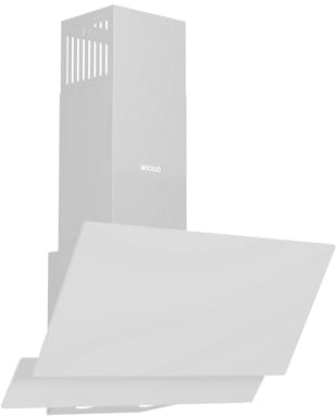 Wiggo Dunstabzugshaube 60cm - Kopffreies Echtglas Design, Umluft/Abluft, 300m³/h, LED Touchscreen, 3 Geschwindigkeiten, inklusive Fettfilter & 2 Kohlefilter, Glasfront (Weiß - 2 Glas)