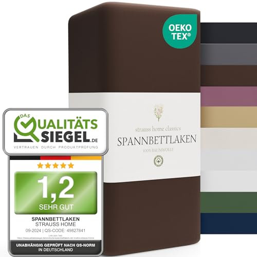 Strauss Home® Jersey Spannbettlaken Spannbetttuch Bettlaken 100% Baumwolle 140x200-160x200 cm (Schokobraun)