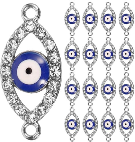 TEHAUX Evil Eye Double Hole Charms, 20pcs Rhinestone Evil Eye Charm Alloy Evil Eye Jewelry Connectors Eye Decor Pendants for DIY Making Necklace Bracelet Keychain Bags