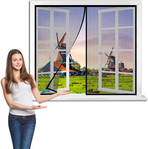 Fliegengitter BalkonFenster & Rechten/Linken Öffnungs Fliegengitter Fenster Magnet, 160 x 80 cm Insektenschutz Balkontür ohne Bohren, Geeignet Innen- und Außenbereich sowie Hofeinfahrt【Schwarz】