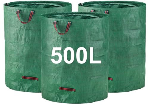 FLORA GUARD 3-Pack 500L Garden Waste Bags - Heavy Duty Garden Bags with Handles, Garden Sacks Reusable for Loading Leaf, Trash, Yard Waste Bags