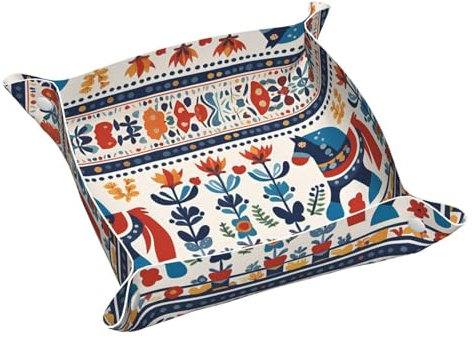 Tablett aus Leder mit schwedischem Dala-Pferd-Motiv, wasserdicht und leicht zu reinigen, für ordentliche Schlüssel, Uhr, Make-up und andere kleine Gegenstände