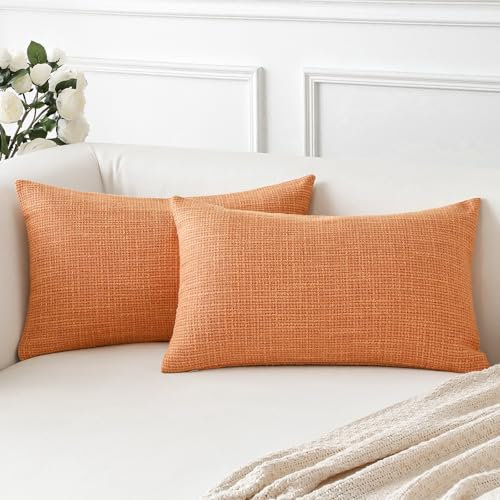 Artscope 2er Set Kissenbezug Einfarbig Wurfkissenbezug Leinen Kissenbezüge Moderne Dekokissen Kissenhülle Set Kissen Fall für Sofa Schlafzimmer Zuhause Dekor 40x60 cm Koralle