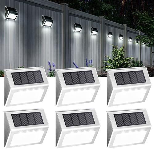 Solpex Solar Fence Lights Outdor Garden, Waterproof Solar Step Lights, Stainless Steel Led Lighting Decoration for Stair Deck Wall Patio Porch Yard Pathway Walkway (6 Pack, Cold White)