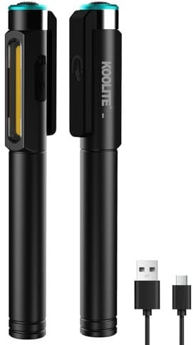 KOOLITE 3-Way Rechargeable Work Light, COB Inspection Lamps with Magnetic Clip, Pocket Pen Torch LED Super Bright Battery Powered, IK07 Aluminum Inspection Flashlight for Work Car Repair Camping