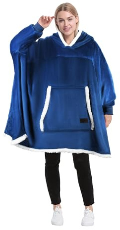 Catalonia Classy Übergroße Fleece Hoodie Poncho Decke, Flauschige Warme Oversized Kuscheldecke mit Ärmeln und Kapuze, Tragbare Decke zum Anziehen als Geschenkidee für Damen Herren