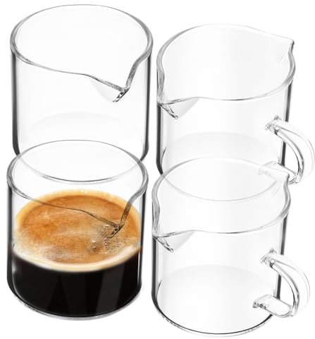 HOLIDYOYO 4pezzi Tazzine Da Espresso Trasparente Con Lattiera Eleganti Bicchieri Per Caffè e Tè Per Casa Ufficio e Caffetterie Design Compatto e Resistente
