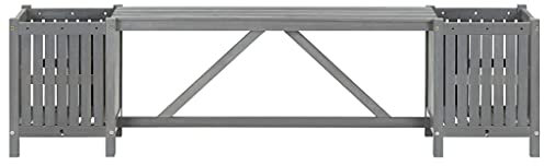 HETFTJN Panchina Da Interno Panchina Da Esterno Panchina Da Giardino Panca Da Esterno - Panca da Giardino con 2 Fioriere 150cm Legno di Acacia Grigio per Giardino Cortile Parchi Campeggio
