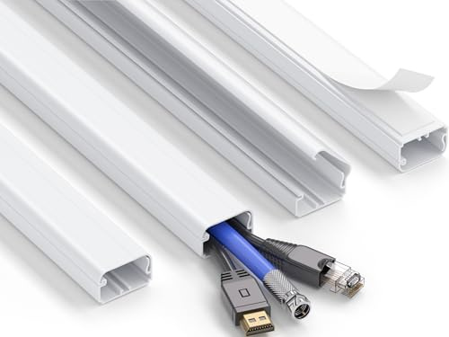 Kabelkanal weiß 160 cm (4x40 cm Set) – Selbstklebend mit Snap & Lock Verschluss – Großer Kabelschacht für TV-Wandmontage – Einfache Kabelführung von ZhiYo PVC-Kabelabdeckung
