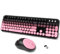 Wireless Keyboard and Mouse Combo, 2.4 GHz Wireless Full-Sized Typewriter Keyboard with Round Keycaps for Windows, Computer, Desktop, PC, Laptop (Pink)