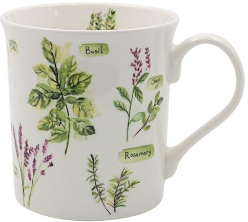 The Leonardo Collection Herb Garden Mug Jennifer Rose Gallery, Tea and Coffee Mugs for Hot Drinks | Fine China Printed Mugs for Kitchen & Home | Reusable Ceramic Cups for Every Occasion