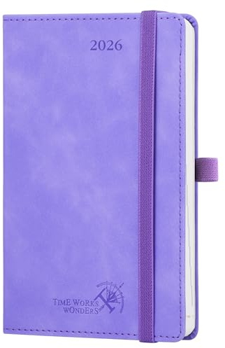 POPRUN Taschenkalender 2026 Klein Softcover mit PU-Leder, ca. A6 (16 x 10,5 cm) - Kalender 2026 Buchkalender Notizbuch (Jan.2026-Dez.2026) mit 100 GSM Papier - Flieder
