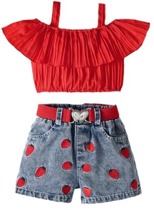 Generico 2 Pz Completino Bambina Set Coordinato Estivo Tuta Neonata Completo Estate Stampa Righe Estive Top Cotone Elasticizzato con Tenere e Simpatiche Fantasie per Neonato Ragazze 1-4 anni