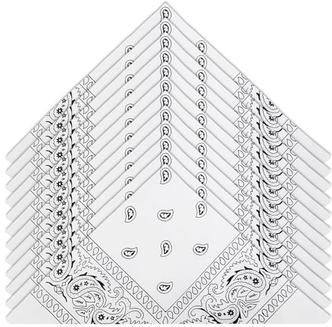 HOMIKLSA Bandanas für Herren und Damen, 12er-Pack Paisley Halstücher, Cowboy-Stil Kopftücher für Mode und Accessoires Bandana Weiß