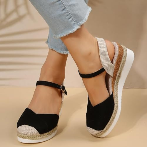 Sandalen Bequem Damen Sommer,Sandalen Damen Vorne Geschlossen,Sommerschuhe Damen mit Absatz,Espadrilles für Damen,Sommer Boho Wedges Plateau Sandalen,Pantoletten Mit Absatz,Keilabsatz Sandaletten