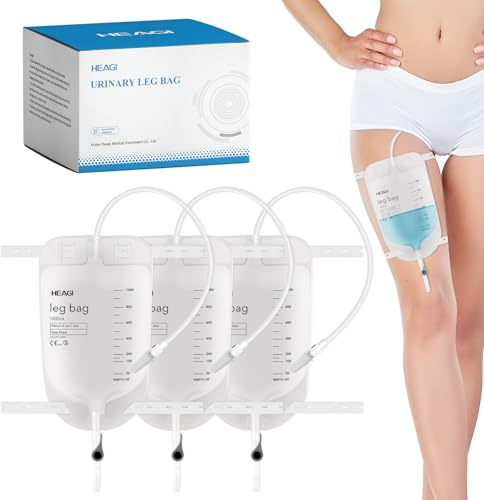 Heagimed 10 Stück Urinbeutel, 1000 ml Urinbeutel Beinbeutel | Mit Rückflussverhinderer, 45 Cm Schlauch, Verstellbaren Stoffgurten, Easy Flip Drain, Sicher Und Bequem Für Männer Und Frauen