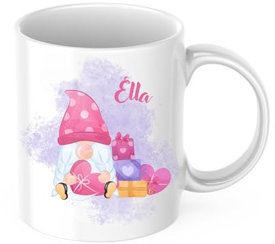 drunkLY Personalisierte Weihnachtstasse mit Namen – Keramik Kaffee-Becher mit Gnom-Motiv – Weihnachtsbecher & Glühwein-Tasse – Geschenkidee Nikolaus & Weihanchten (Gnom- Rosa Geschenke)