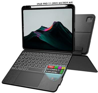 Doohoeek Keyboard Case with LCD Display for iPad Pro 11 Inch 2025 M5/2024 M4(6th/5th Generation), Backlit Wireless Detachable Rechargeable Keyboard Folio, Lightweight & Multi-Touch & 150° Adjustable