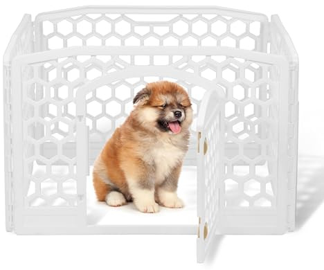 Iris Ohyama, Parc pour Chien Intérieur, Extérieur avec 4 Panneaux & Porte Verrouillable, H58cm, Blanc, Cage, Enclos, Cloture pour Chiens, Chiot, Chat, Lapin, Animaux de Compagnie, Plastique, CI-584HC