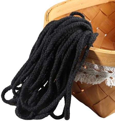 10Meters Braided Cotton Rope 5MM Wide Braided Macrame Cord Black Twisted Cotton Cord for Sewing DIY Crafting