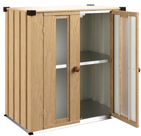 YODOLLA Armoire de rangement verticale en métal pour extérieur, petite armoire à outils étanche pour jardin, jardin – Bois