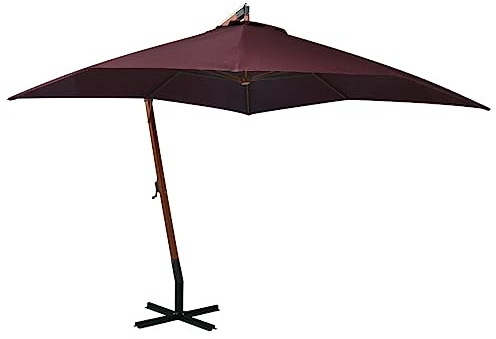 Frdhee Parasol pour chaise longue, avec mât, bordeaux, 3 x 3 m, en bois massif de sapin, pour jardin, terrasse, arrière-cour, piscine et plage
