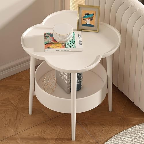Table d appoint en forme de pétale 2 niveaux avec étagère panier rangement basse chevet pour salon chambre bureau patio jardin balcon métal antirouille capacité charge revêtement résistant à l usure p