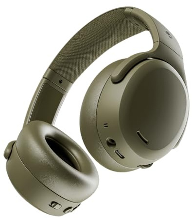 Skullcandy Crusher ANC 2 Wireless Over-Ear Bluetooth Headphones with Multi-Sensory Bass, Active Noise Cancelling, Up to 60 Hours Battery, Microphone for iPhone Android - Drab