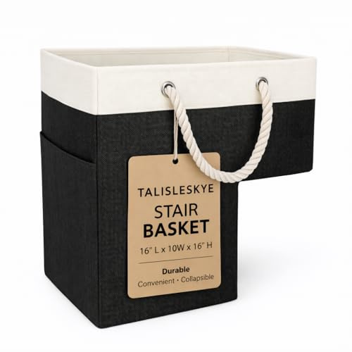 talisleskye Stair basket,Foldable staircase baskets,Step stairs storage baskets with handle,1pcs black