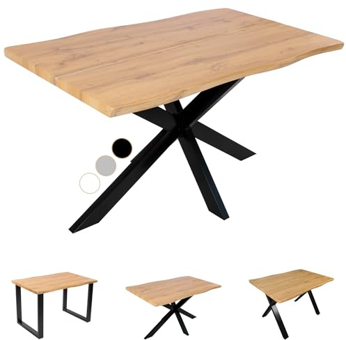 SAM Esstisch Dua 120x80 cm Holz-Optik Wildeiche Spider-Gestell schwarz | 40 mm Tischplatte geteilt mit Baumkante, Metallgestell, Tisch für Esszimmer & Küche