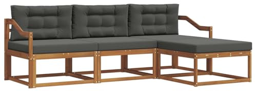 vidaXL Outdoor-Sofagarnitur mit Kissen 4 pcs Natur und Anthrazit, Modernes Outdoor-Lounge-Set, gemütliches Garten-Sofa, modulare Terrassensitzgruppe, langlebige Poolmöbel