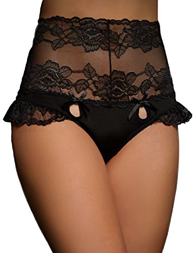 Yummy Bee Mutandine Francesi di Pizzo Nero Lingerie Taglia Forte 36-44 (Nero, 44)