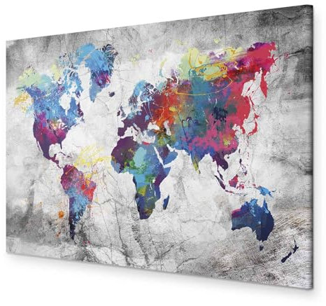 B&D XXL - Wandbilder XXL 120x80 cm 1 tlg - Wand Deko Vlies Leinwand Bilder Groß Wanddeko Wohnzimmer Schlafzimmer Kunstdrucke - Weltkarte Kontinente Welt Karte k-A-0179-b-d