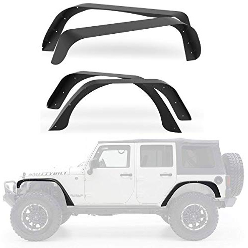 SXMA schwarz strukturierte Kotflügelverbreiterungen 4 STÜCKE Stahl Offroad vorne hinten Flache Kotflügel für JEE p Wrangler JK 07-17