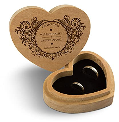 Hochzeit Ringbox Herz Ringkissen Ringschachtel individuell 10 x 8,5 cm Garapa Holz - Vintage