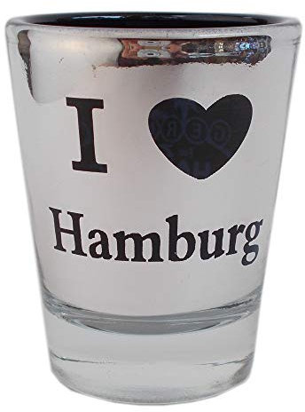 Unbekannt Shotglas I Love Hamburg - Schnapsglas mit Chrom Oberfläche in Schwarz und Silber - 5cl