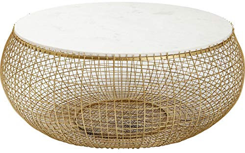 Kare Design Couchtisch Cesta, Gold, 102cm Durchmesser, Wohnzimmertisch, Beistelltisch, Stahl Gestell, Marmor Tischplatte, rund, 42x102x102 cm (H/B/T)