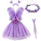 Tacobear 5 Pièces Déguisement Fée Enfant Costume Papillon avec Fée Baguette Ailes de Fée Robe Fée Bandeau Couronne Fleurs Cheveux Fée Costume Princesse Fête Anniversaire pour Fille Enfant (Violet)