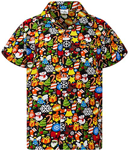 King Kameha Funky-Hawaii-Hemd, Weihnachten, Herren, Kurzarm, Christmas-Allover, Schwarz, 6XL