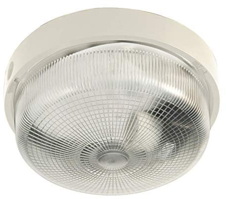 Velamp BIGBOB-B Applique/plafonnier Rond 22cm. en Plastique + Verre. Culot 1x E27 Max 60W. LED Compatible. IP44: pour intérieur ou extérieur. pour balcons, garages, vérandas, 60 W, Blanc