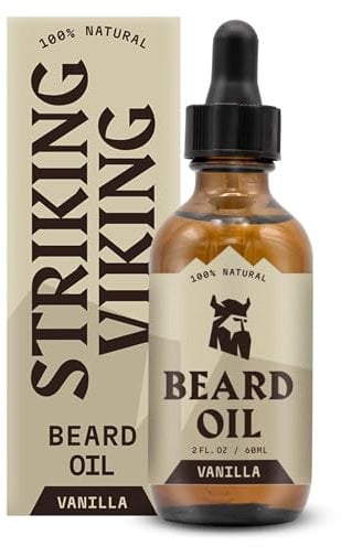 Striking Viking-Vanille-Bartöl (groß 2 oz.) – 100% natürliche Bartspülung mit Bio-Argan- und Jojoba-Bartölen mit Vanilleduft – macht weich, spendet Feuchtigkeit und stärkt das Bartwachstum